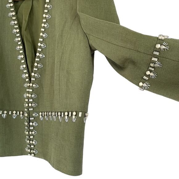 Tory Burch Embellished Avery Linen Boxy Jeweled Crop Jacket Green Silver US 6 - Picture 4 of 11